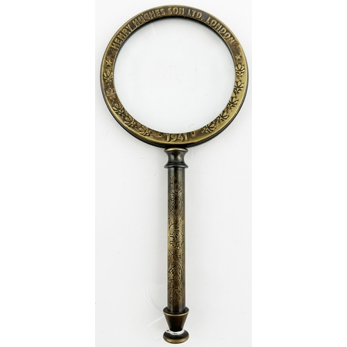 89 - HENRY HUGHES LONDON 1941 ADVERTISING MAGNIFYING GLASS. Very heavy metal magnifying glass (removable ... 