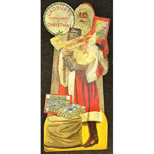 9 - CADBURYS CHOCOLATES FOR CHRISTMAS FULL FIGURE SANTA SHOP DISPLAY BOARD. 55 x 24ins. A heavy 1930 per... 