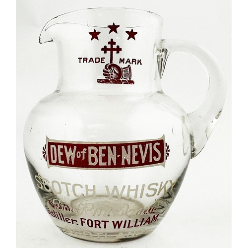90 - DEW OF BEN NEVIS SCOTCH WHISKY GLASS WATER JUG. 5.5ins tall lead glass jug. Vibrant red (much bright... 
