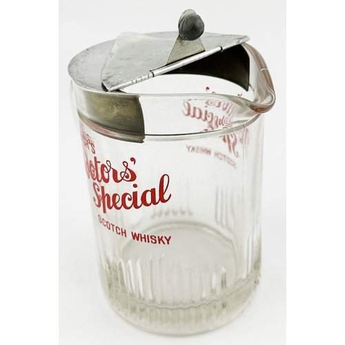 92 - . McNISH DOCTORS SPECIAL SCOTCH WHISKY GLASS WATER JUG. 5.6ins tall. Straight sided clear glass jug,... 