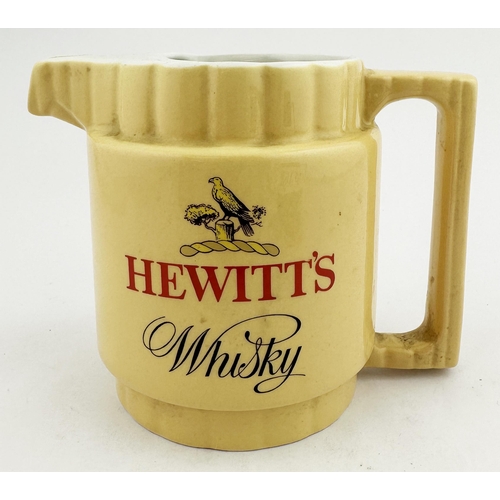 96 - HEWITTS WHISKY JUG. 4.5ins tall. Transferred both sides. Ridged rim, side handle. Arklow Pottery bas... 