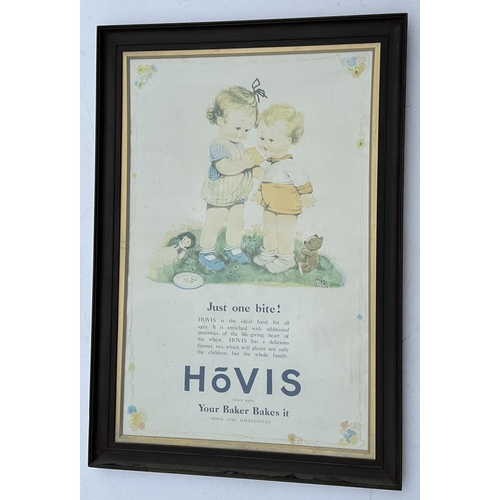 112 - HOVIS FRAMED POSTER. 33 x 22.75ins. Image of children eating bread. Colours faded. Minor damage.