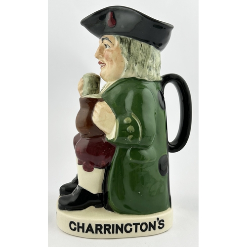 118 - TOBY ALE & STOUT TOBY JUG. 9.1ins tall. Familiar multi-coloured seated red cheeked toper, glass in h... 