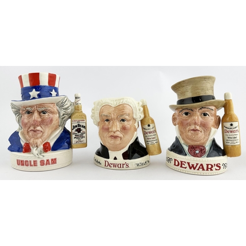 123 - PICK-KWIK WHISKY TOBY JUG TRIO. Tallest 5.2ins. L to R: Uncle Sam, Sgt Buzfuz & red kerchief gent. A... 