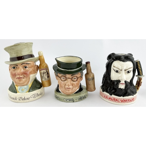 124 - PICK-KWIK WHISKY TOBY JUG TRIO. tallest 5.6ins. L to R: First in Series, Mr Pickwick, Samurai Warrio... 