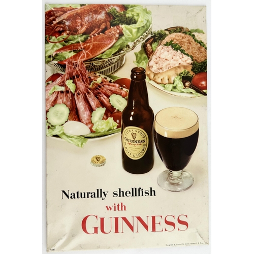 126 - GUINNESS NATURALLY SHELLFISH LAMINATED SHOWCARD. 12 x 7.9ins. Plates of seafood behind a half pint b... 