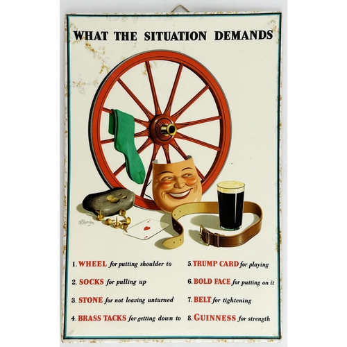 136 - WHAT THE SITUATION DEMANS GUINNESS LAMINATED SHOWCARD. 12 x 8ins. Eclectic pict. group featuring gla... 