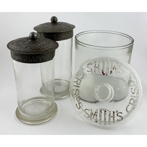 142 - ROWNTREES GUMS JAR DUO PLUS SMITHS CRISPS JAR . Tallest 10ins. Stylish Art Nouveau style decorated t... 