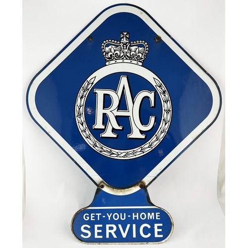 160 - RAC GET YOU HOME SERVICE ENAMEL SIGN. 27 x 22ins. Double sided cut out shape, striking blue on white... 