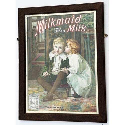 172 - MILKMAID MILK FULL CREAM FRAMED SHOWCARD. 22.5 x 29.75ins to outer frame. Great image of girl & boy.... 