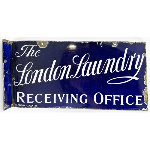 187 - LONDON LAUNDRY RECEIVING OFFICE ENAMEL SIGN. Blobby. Double sided, side folded out fixing edge. Surf... 