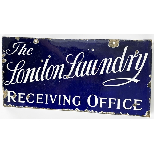 187 - LONDON LAUNDRY RECEIVING OFFICE ENAMEL SIGN. Blobby. Double sided, side folded out fixing edge. Surf... 