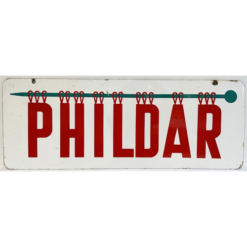 198 - PHILDAR DOUBLE SIDED ENAMEL SIGN. 31.5 x 12ins. Bold colours. French, advertising yarn/ knitting. Ru... 