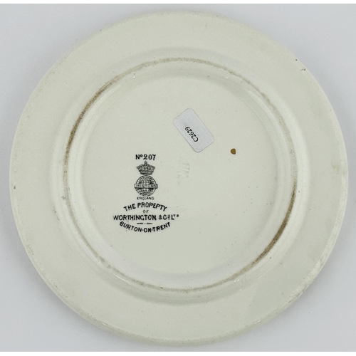 213 - WORTHINGTONS IN BOTTLE BEER COASTER. 5.7ins diam. Curved top centre label facsimile (some wear), dag... 