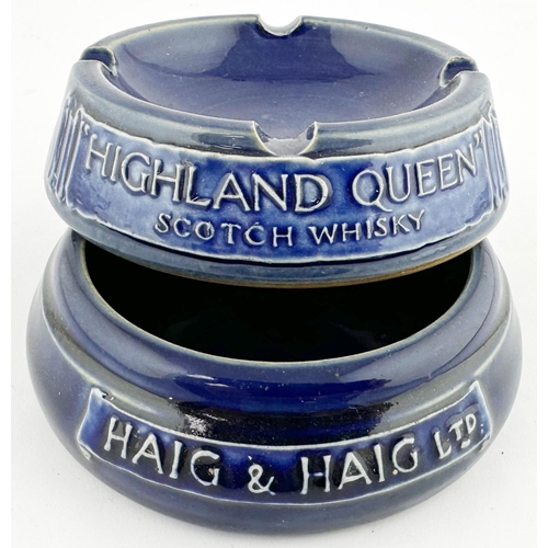 233 - ROYAL DOULTON WHISKY ASHTRAY DUO. Largest 4.25ins. Blue glaze, embossed lettering to both sides. HAI... 