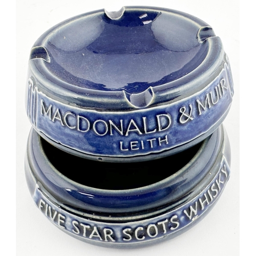 233 - ROYAL DOULTON WHISKY ASHTRAY DUO. Largest 4.25ins. Blue glaze, embossed lettering to both sides. HAI... 