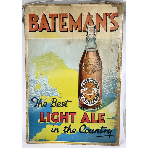 264 - BATEMANS LIGHT ALE POSTER. 20 x 29.5ins. Paper poster depicting large labelled bottle. Mounted onto ... 