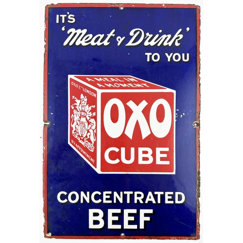 273 - OXO CUBE ENAMEL SIGN. 18.5 x 12.25ins. A particularly striking design, dark blue ground, red & white... 