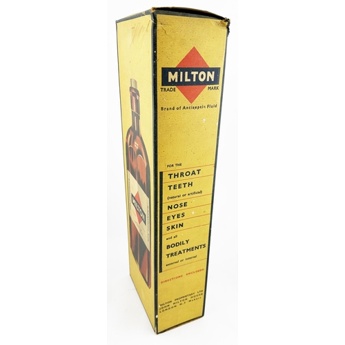 281 - LARGE SHOP DUMMY DISPLAY MILTON BOX. 20ins tall, base 6.5 x 3.9ins. Large printed box, full bottle i... 