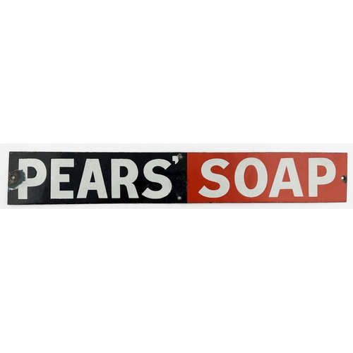 283 - PEARS SOAP ENAMEL SIGN. 18.4 x 2.8ins. Simple white on blue, white on red two words sign. One of the... 