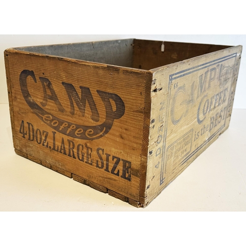 299 - CAMP COFFEE WOODEN CRATE. 20.25 x 14.75 x 9.75ins. Wooden crate lettering to all four sides. Worn.