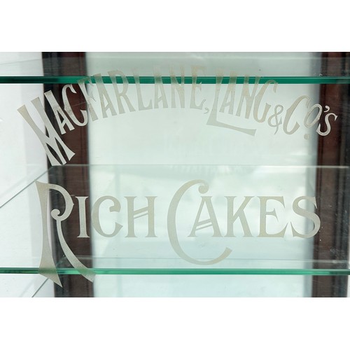 35 - 5. MACFARLANE LANG & CO RICH CAKES SHOP DISPLAY CABINET. 30 x 20ins. Dark wood, 3 glass shelves, sma... 