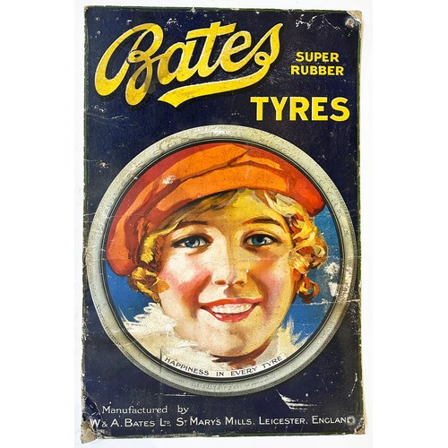 162 - BATES SUPER RUBBER TYRES LEICESTER SHOWCARD. 29 x 19ins. Very period looking female main image - let... 