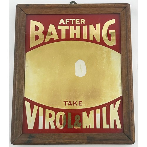 163 - VIROL & MILK ADVERTSING MIRROR. 10 x 12ins. Slight underside/ face damage.