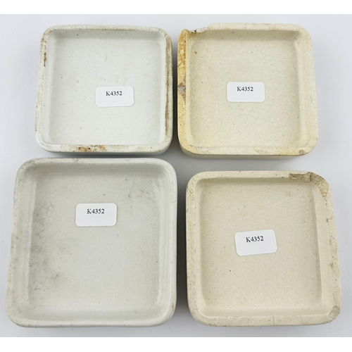 113 - SQUARE POT LID GROUP. Largest 2.75ins. Inc. LONDON, EARLESTOWN & NEWTON. Chips. (4)