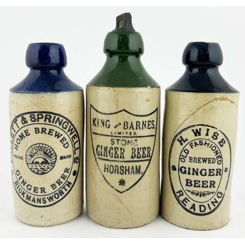 14 - COLOURED LIP GINGER BEER TRIO. Tallest 7.5ins. RICKMANSWORTH, READING & HORSHAM. Bourne Denby p.m. H... 