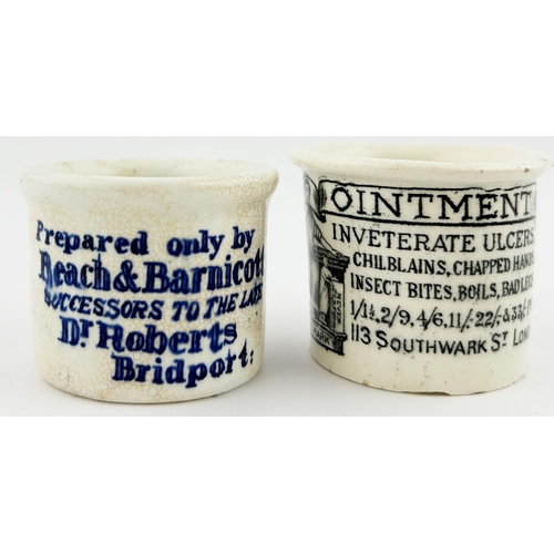 175 - OINTMENT POT DUO. Largest 1.75ins. Poor mans friend & Hollways. Minor nicks. (2)