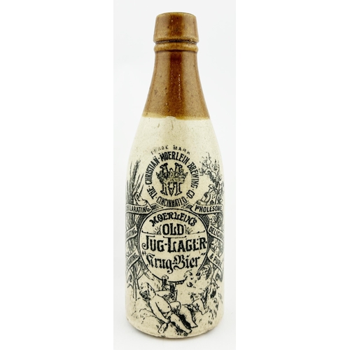 3 - CHRISTIAN MOERLEIN BEER BOTTLE. 8.75ins tall. Heavy black transfer with cherubs. Port Dundas p.m. Sl... 