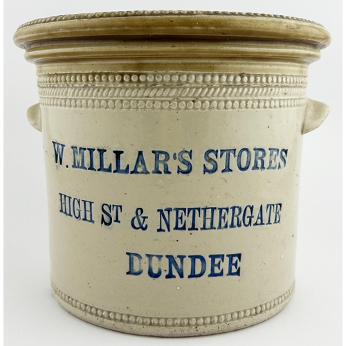 35 - DUNDEE IMPRESSED BUTTER CROCK. 7ins tall. Blue lettering, 6LB impressed under side handle, Buchan p.... 