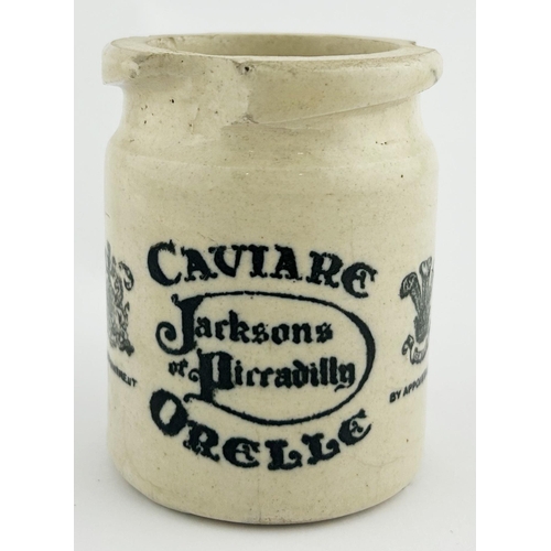 39 - PICCADILLY CAVIAR JAR. 3.25ins. Double sided transfer. JACKSON & CO. Doulton Lambeth base p.m. Minor... 