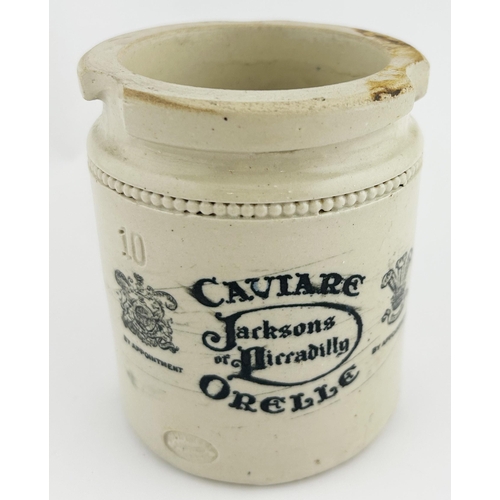 41 - PICCADILLY CAVIAR JAR. 4.25ins tall. Double sided transfer. JACKSON & CO, no 10 impressed to side pl... 