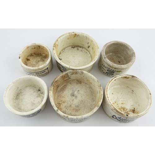 45 - MEAT PASTE POT GROUP. Largest 3.5ins. Inc. SOUTHPORT, IPSWICH, LONDON etc. Damages & staining.