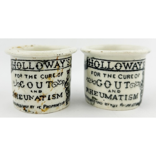 8 - HOLLOWAYS OINTMENT POT DUO. 1.5ins tall. Transfer to body. Slight crazing. (2)