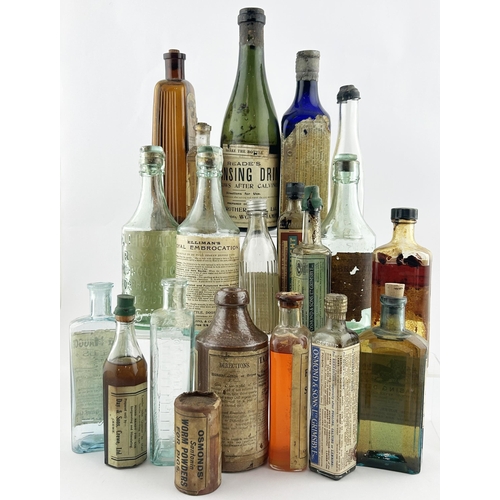 190 - VETERINARY BOTTLES GROUP. Tallest 10ins. Carbolic acid, worm powder, embrocations. Some labelled wit... 