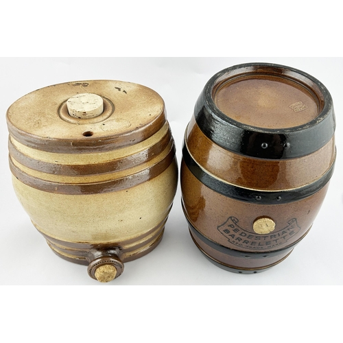 283 - DOULTON BARRELL DUO. Tallest 8.5ins. One with transfer to front PEDESTRIAN/ BARRELETTE, other plain.... 