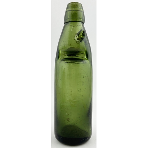 348 - NORWICH CODD BOTTLE. 9ins tall. Embossed DAWSON. Blow hole to side of neck & lip crease.