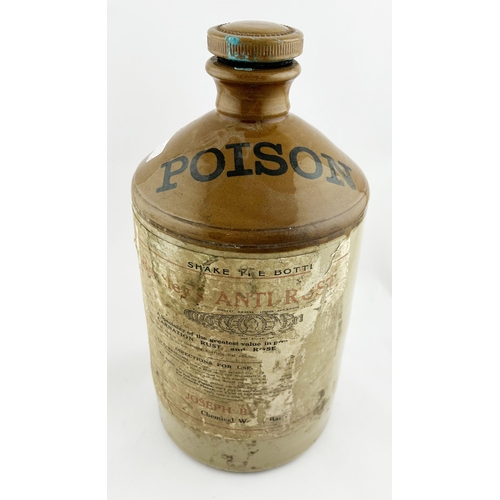 361 - POISON FLAGON. 13.5ins tall. Paper label to front, rear handle, screw stopper. p.m. Worn. 7.5/10 Uns... 