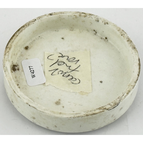 398 - LONDON COLD CREAM POT LID. (APL pg 361, 8). 2.7ins diam. Black transfer. OTTO OF ROSE/ COLD CREAM/ P... 