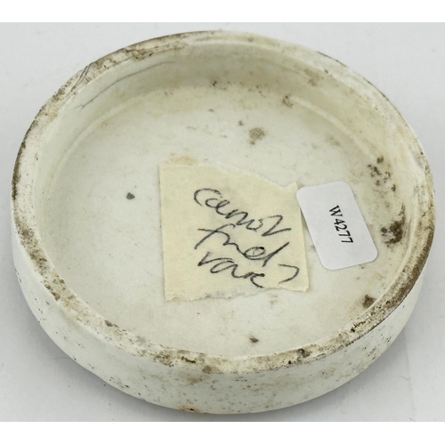 398 - LONDON COLD CREAM POT LID. (APL pg 361, 8). 2.7ins diam. Black transfer. OTTO OF ROSE/ COLD CREAM/ P... 