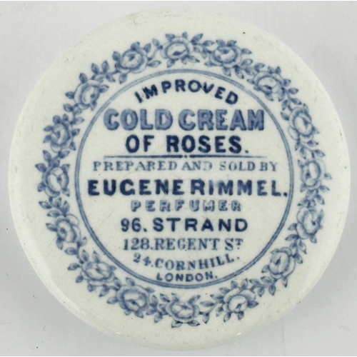 400 - LONDON COLD CREAM POT LID. (APL pg 378, 17a). 2.7ins diam. Blue transfer. IMPROVED COLD CREAM OF ROS... 