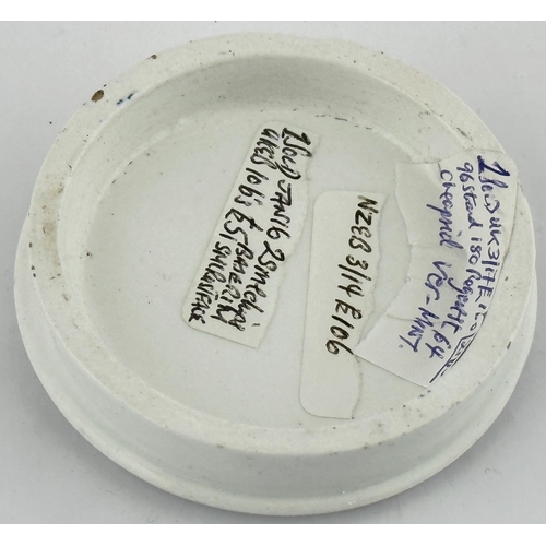 400 - LONDON COLD CREAM POT LID. (APL pg 378, 17a). 2.7ins diam. Blue transfer. IMPROVED COLD CREAM OF ROS... 