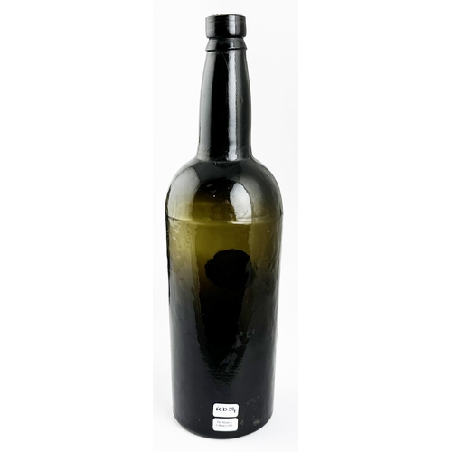 533 - ENGLISH 1850 DATED SEALED CYLINDER WINE BOTTLE. 11.8ins tall, black/ dark green glass, three part mo... 