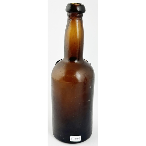 535 - SHOULDER RIBBON SEALED LIQUEUR BOTTLE. 8.7ins tall. Applied, uneven, ribbon seal F PETERS. Super cru... 