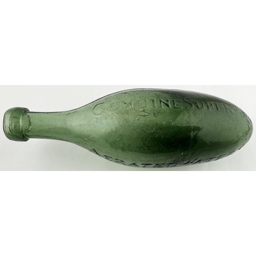 550 - J SCHWEPPE & CO EARLY HAMILTON. 8.5ins long. 10oz capacity mid smokey green glass, large chisel lip.... 