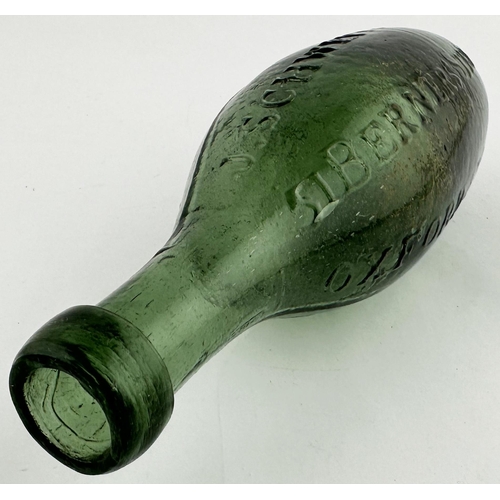 550 - J SCHWEPPE & CO EARLY HAMILTON. 8.5ins long. 10oz capacity mid smokey green glass, large chisel lip.... 