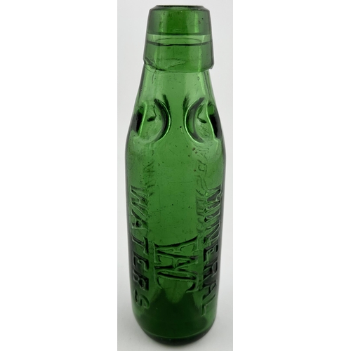 556 - WADSWORTHS CAMBRIDGE PREMIER PATENT CODD BOTTLE. 7.3ins tall. Bright emerald green 6oz bottle with 4... 